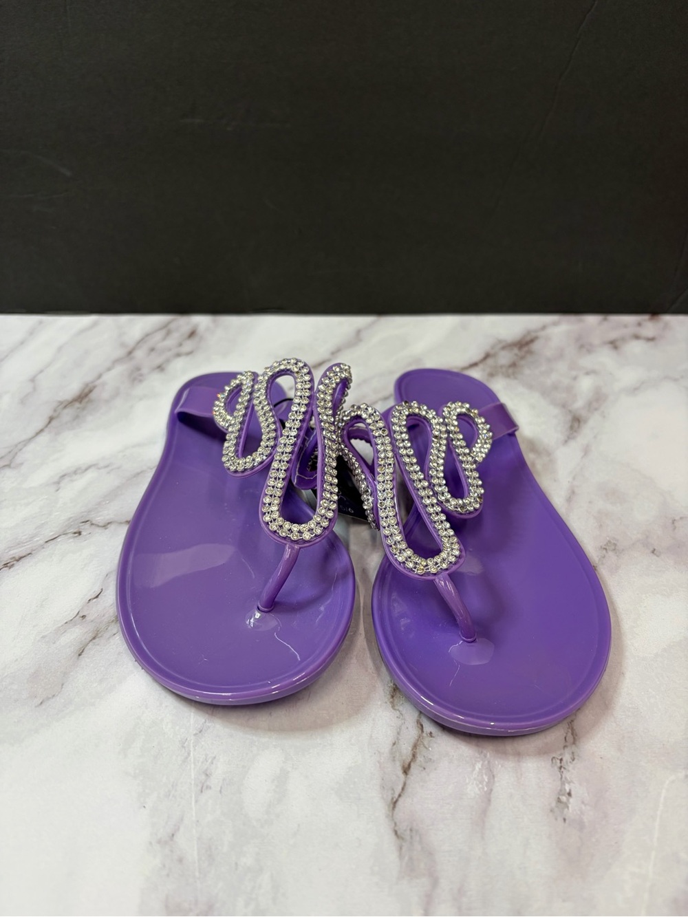 chatties Purple Rhinestone Swirl Jelly Thong Sandals